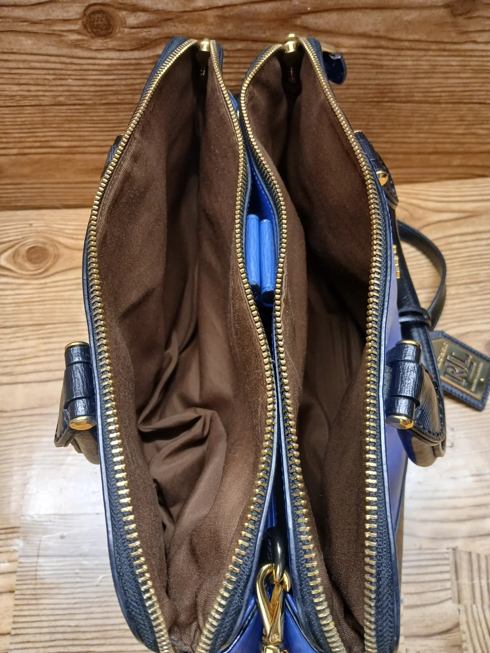 Lauren Ralph Lauren Blue and Black Leather Satchel